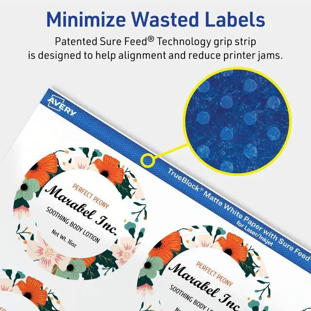 Alt view image 4 of 7 - TrueBlock Matte White Round Labels, Sure Feed Technology, 2" Diameter, 1,200 Matte White Labels, Print-to-The-Edge, Laser/Inkjet Printable, Great for Making Stickers or Product Merchandising