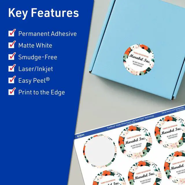 Alt view image 2 of 7 - TrueBlock Matte White Round Labels, Sure Feed Technology, 2" Diameter, 1,200 Matte White Labels, Print-to-The-Edge, Laser/Inkjet Printable, Great for Making Stickers or Product Merchandising