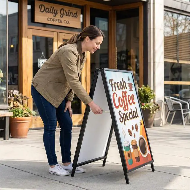 Alt view image 7 of 7 - 2 Pack 24 x 36 Heavy Duty Slide-in Folding A-Frame Sidewalk Sign Black Coated Steel Metal Double-Sided Pavement Sign (Frame only)