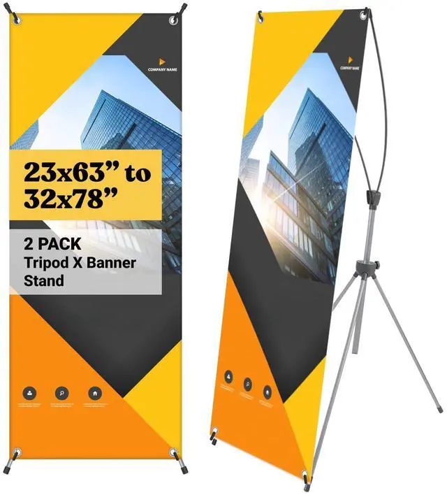 Main image of X Banner Stand, Banners & Signs for Business - 23inch x 63inch to 32inch x 78inch Adjustable Banner Holder - Portable Retractable Banner with Bag - Banner for Trade Show & Display (Pack of 2)
