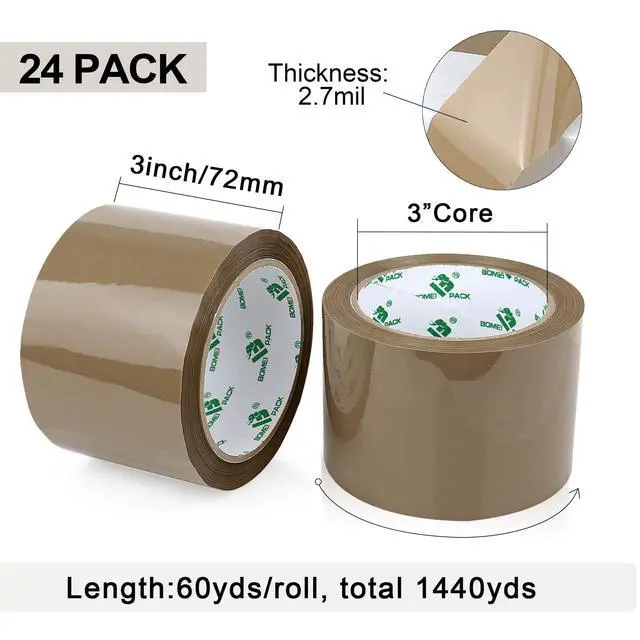 Alt view image 3 of 7 - Brown Packing Tape 3 inch Wide, 2.7 Mil x 60 Yards, 24 Refills Rolls Bulk Heavy Duty Wide Packing Tape 3inch for Moving, Shipping and Storage