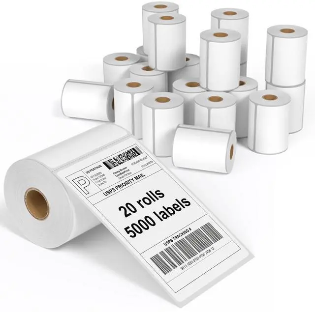 Main image of 4"X6" Thermal Shipping Labels, 5000 Labels, 20 Rolls, Compatible with Rollo, Munbyn, iDPRT Thermal Printers