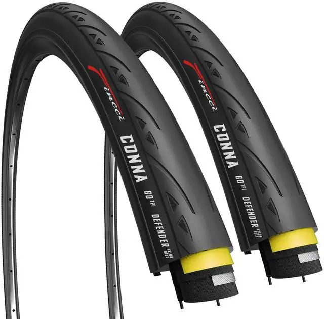 Main image of Pair 700x23c Road Bike Tires - Foldable 23-622 with 1mm Anti Puncture 28" | Folding 28 inch Bicycle Tyres, Accessories for Racing, Touring and Cycling Bikes, Front and Rear Replacement