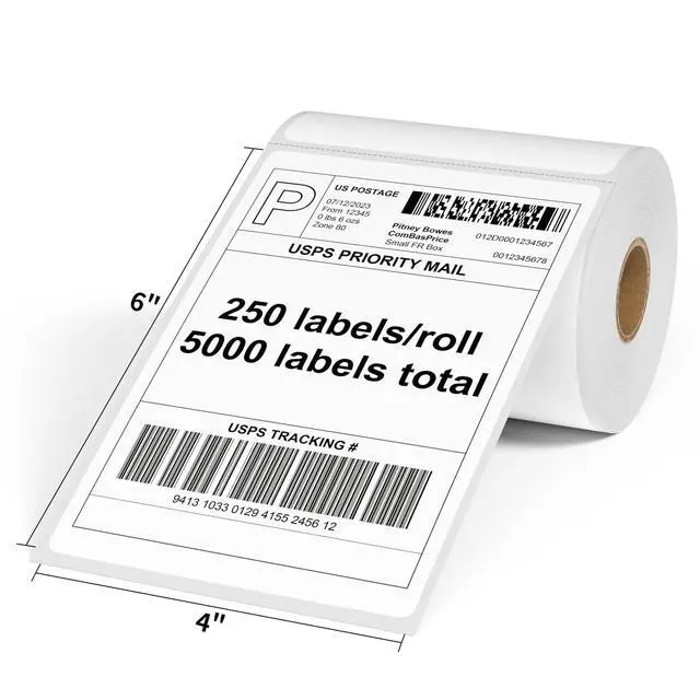 Alt view image 2 of 6 - 4"X6" Thermal Shipping Labels, 5000 Labels, 20 Rolls, Compatible with Rollo, Munbyn, iDPRT Thermal Printers