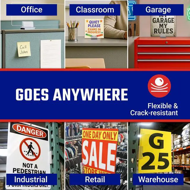 Alt view image 5 of 6 - Magnetic Sign Holder Pack - Magnetic Sign Holders for Door Frames, Metal Shelves, Whiteboards - Powerful Magnet - Retail EZ Grip Holder - 3" L x 1" W x 1.13" H - 25-Pack