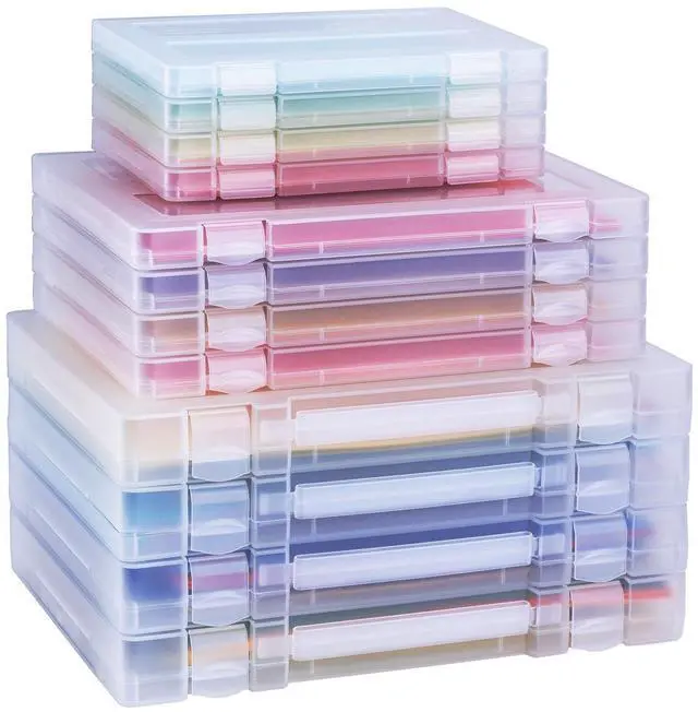 Main image of 12 Pack A4 Paper Storage Boxes, 8.5 x 11 Plastic Portable Project Case for US letter Size and A4 paper, Plastic Multi-Purpose Thick Scrapbook Storage Box for Office