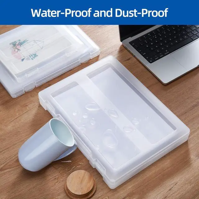 Alt view image 5 of 7 - 12 Pack A4 Paper Storage Boxes, 8.5 x 11 Plastic Portable Project Case for US letter Size and A4 paper, Plastic Multi-Purpose Thick Scrapbook Storage Box for Office