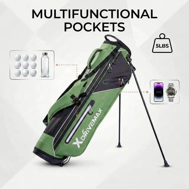 Alt view image 6 of 7 - Golf Stand Bag, Ultra Lightweight Compact Design for Walking Rounds, Easy-Carry Slim 4-Way Top for Multiple Pieces, for Par 3 & Practice