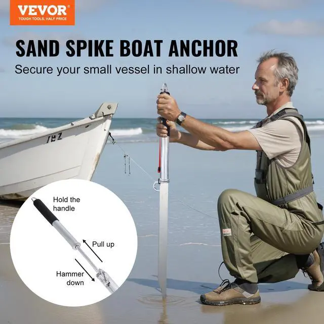 Alt view image 2 of 7 - Sand Spike Boat Anchor, 36" Galvanized Carbon Steel Slide Anchor Shore Spike/Boat Anchor Hook, Self-Hammering Beach Spike Anchor for Small Boat Jetski Pontoon Kayak, with Oxford Storage Bag