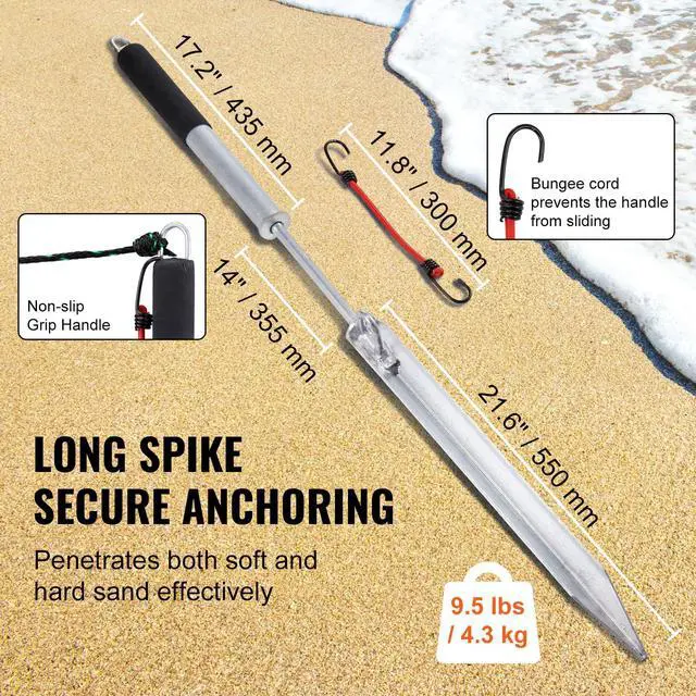 Alt view image 3 of 7 - Sand Spike Boat Anchor, 36" Galvanized Carbon Steel Slide Anchor Shore Spike/Boat Anchor Hook, Self-Hammering Beach Spike Anchor for Small Boat Jetski Pontoon Kayak, with Oxford Storage Bag