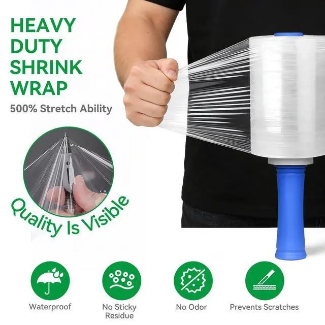 Alt view image 3 of 7 - Plastic Shrink Wrap Roll for Moving, 5" x 1200' -12 Rolls | 80 Gauge, 500% Stretch, Heavy Duty, With Handles, Saran Wrap For Moving, Shipping, Packing, Pallet & Furniture Protection