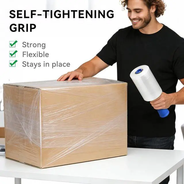 Alt view image 6 of 7 - Plastic Shrink Wrap Roll for Moving, 5" x 1200' -12 Rolls | 80 Gauge, 500% Stretch, Heavy Duty, With Handles, Saran Wrap For Moving, Shipping, Packing, Pallet & Furniture Protection