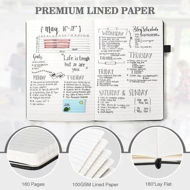 Alt view image 3 of 6 - A5 Hardcover Notebooks for Work:12 Pack, 100gsm Paper, 160 Pages Each | College-Ruled Pages, 5.75" x 8.38", PU Leather Hardcover, 12 Pens, 2 Inner Pockets, 180° Lay-Flat, For Business, School