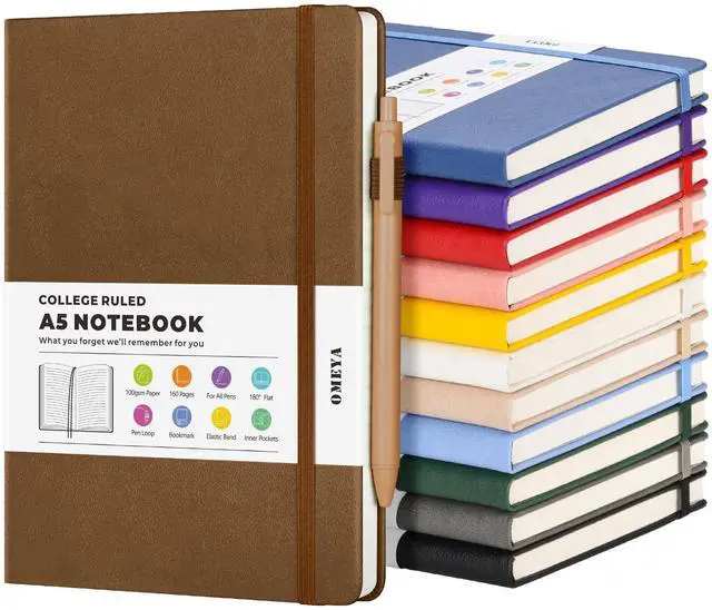 Main image of A5 Hardcover Notebooks for Work:12 Pack, 100gsm Paper, 160 Pages Each | College-Ruled Pages, 5.75" x 8.38", PU Leather Hardcover, 12 Pens, 2 Inner Pockets, 180° Lay-Flat, For Business, School