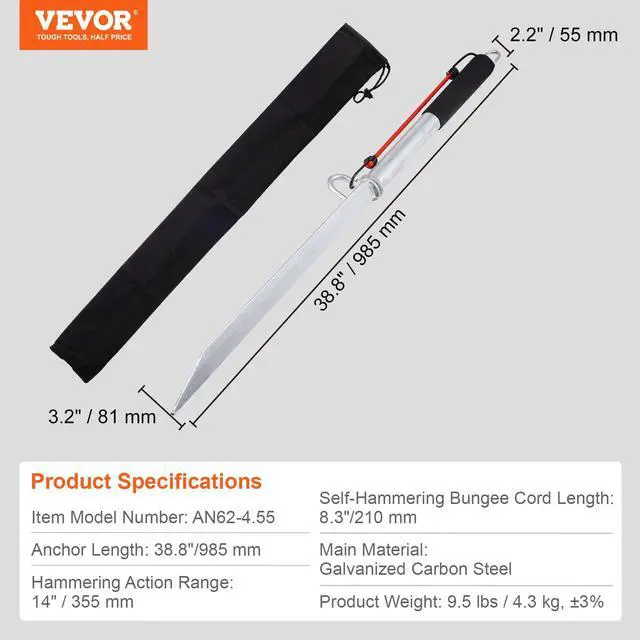 Alt view image 7 of 7 - Sand Spike Boat Anchor, 36" Galvanized Carbon Steel Slide Anchor Shore Spike/Boat Anchor Hook, Self-Hammering Beach Spike Anchor for Small Boat Jetski Pontoon Kayak, with Oxford Storage Bag