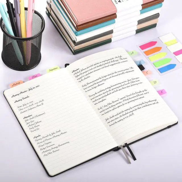Alt view image 6 of 6 - A5 Hardcover Notebooks for Work:12 Pack, 100gsm Paper, 160 Pages Each | College-Ruled Pages, 5.75" x 8.38", PU Leather Hardcover, 12 Pens, 2 Inner Pockets, 180° Lay-Flat, For Business, School