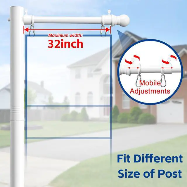 Alt view image 3 of 7 - Real Estate Sign Posts 7FT Wind-Resistant Yard Sign Holder with Adjustable 32 Arm for Outdoor Realtor Sign Heavy Duty Metal Yard Sign Stakes Stand (2 White)