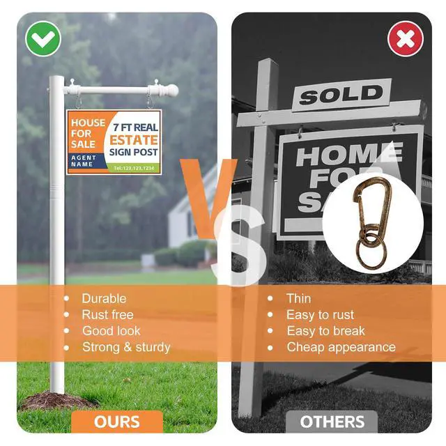 Alt view image 4 of 7 - Real Estate Sign Posts 7FT Wind-Resistant Yard Sign Holder with Adjustable 32 Arm for Outdoor Realtor Sign Heavy Duty Metal Yard Sign Stakes Stand (2 White)