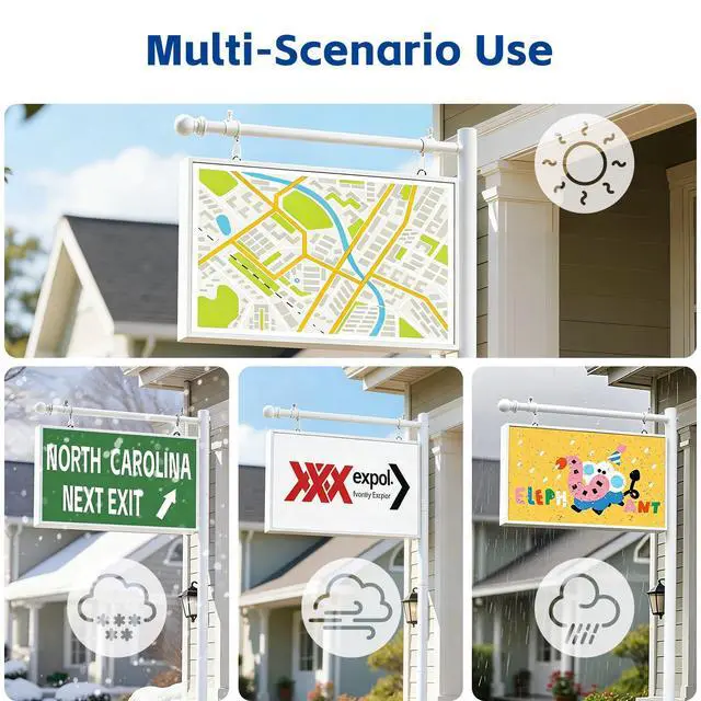 Alt view image 6 of 7 - Real Estate Sign Posts 7FT Wind-Resistant Yard Sign Holder with Adjustable 32 Arm for Outdoor Realtor Sign Heavy Duty Metal Yard Sign Stakes Stand (2 White)