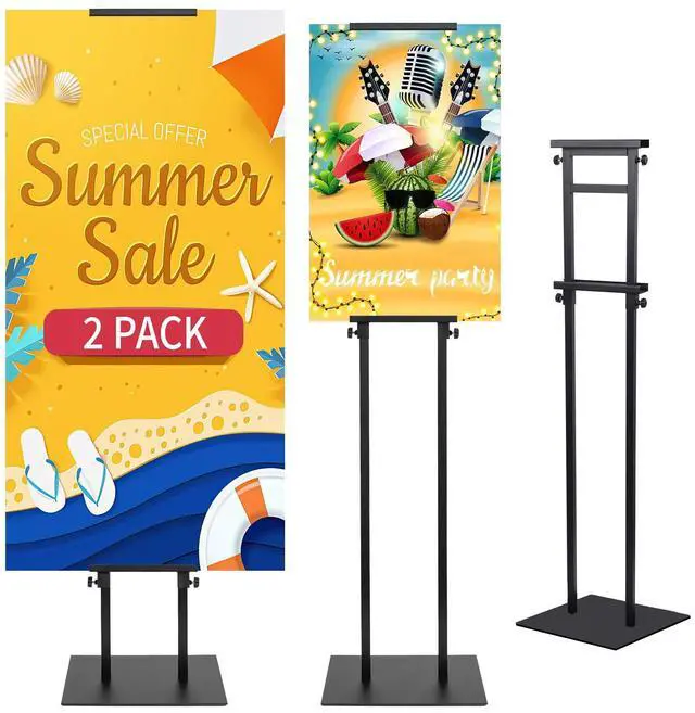 Main image of Poster Stand Heavy Duty - 2 Pack Pedestal Poster Stands for Display, Adjustable Height up to 80 Inch, Double Sided Black Floor Standing Sign Holder for Foam Board Signage