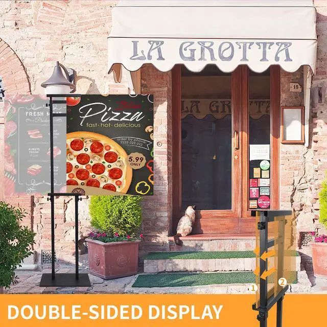 Alt view image 3 of 7 - Poster Stand Heavy Duty - 2 Pack Pedestal Poster Stands for Display, Adjustable Height up to 80 Inch, Double Sided Black Floor Standing Sign Holder for Foam Board Signage