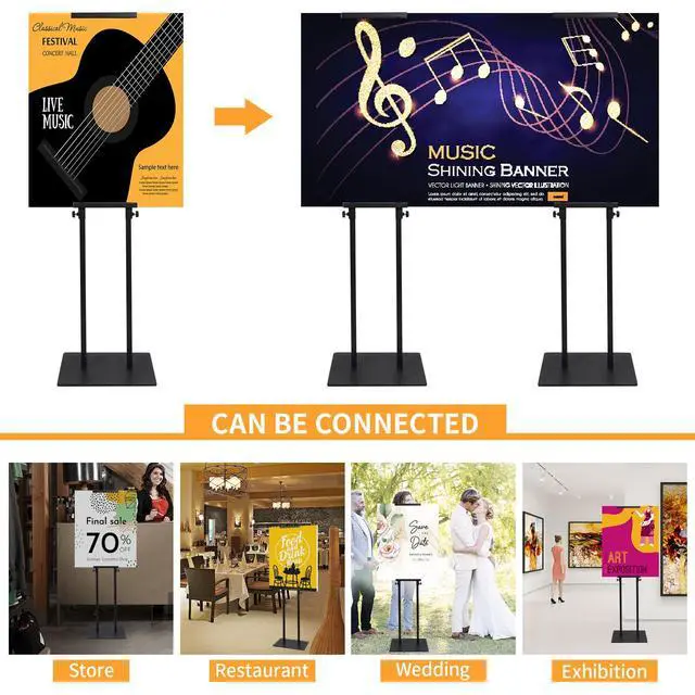 Alt view image 2 of 7 - Poster Stand Heavy Duty - 2 Pack Pedestal Poster Stands for Display, Adjustable Height up to 80 Inch, Double Sided Black Floor Standing Sign Holder for Foam Board Signage