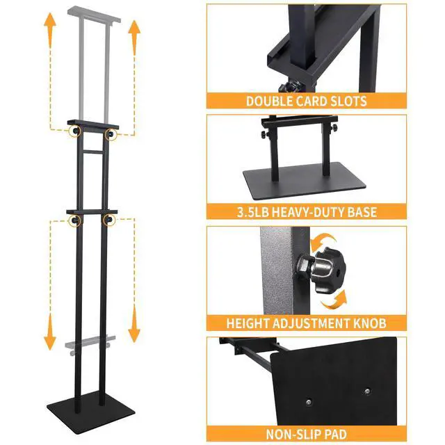 Alt view image 4 of 7 - Poster Stand Heavy Duty - 2 Pack Pedestal Poster Stands for Display, Adjustable Height up to 80 Inch, Double Sided Black Floor Standing Sign Holder for Foam Board Signage