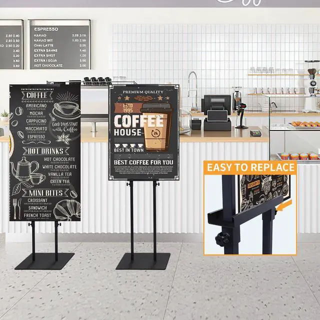 Alt view image 5 of 7 - Poster Stand Heavy Duty - 2 Pack Pedestal Poster Stands for Display, Adjustable Height up to 80 Inch, Double Sided Black Floor Standing Sign Holder for Foam Board Signage