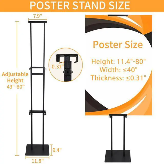 Alt view image 6 of 7 - Poster Stand Heavy Duty - 2 Pack Pedestal Poster Stands for Display, Adjustable Height up to 80 Inch, Double Sided Black Floor Standing Sign Holder for Foam Board Signage