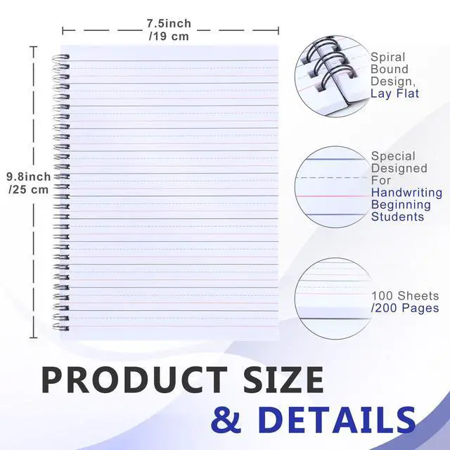 Alt view image 2 of 7 - 12 Pack Primary Composition Notebook Spiral K-2 Writing Workbook Black Wide Ruled Paper Primary Journal 100 Sheets 9.8" x 7.5" Kindergarten Preschool Handwriting Notebook for Kids