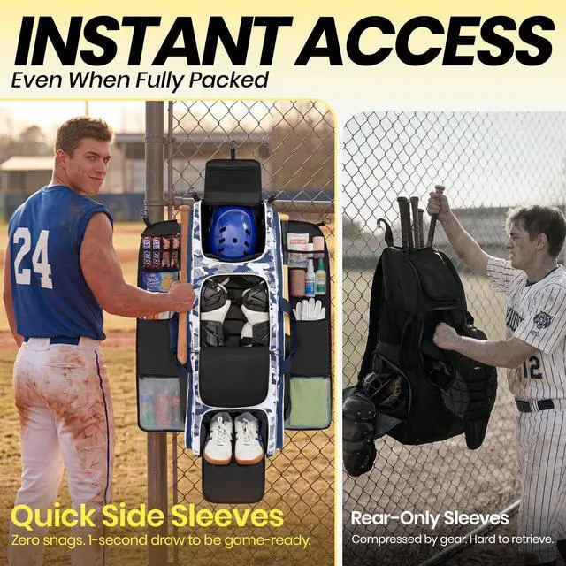 Alt view image 2 of 7 - 100L Rolling Catchers Gear Bag - Large Baseball & Softball Duffle with 5 Fence Hooks, Locker-Style Organizer, Holds 8 Bats, Vented Shoe Zone