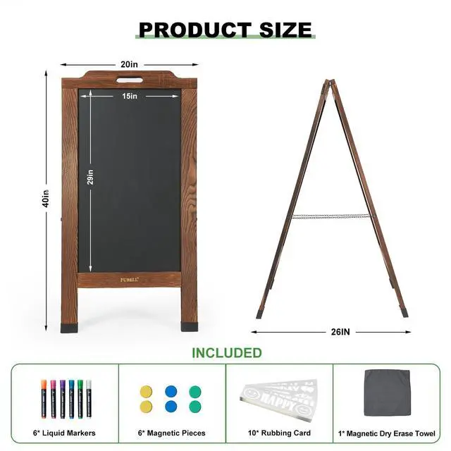 Alt view image 2 of 7 - Magnetic Sandwich A Frame Chalkboard Board Signs - 40 × 20 Inches | Portable, Browm Solid Pine Wood, Double-Sided outdoor Sidewalk ChalkBoards, Restaurant, Cafe, Shop, Wedding, Party