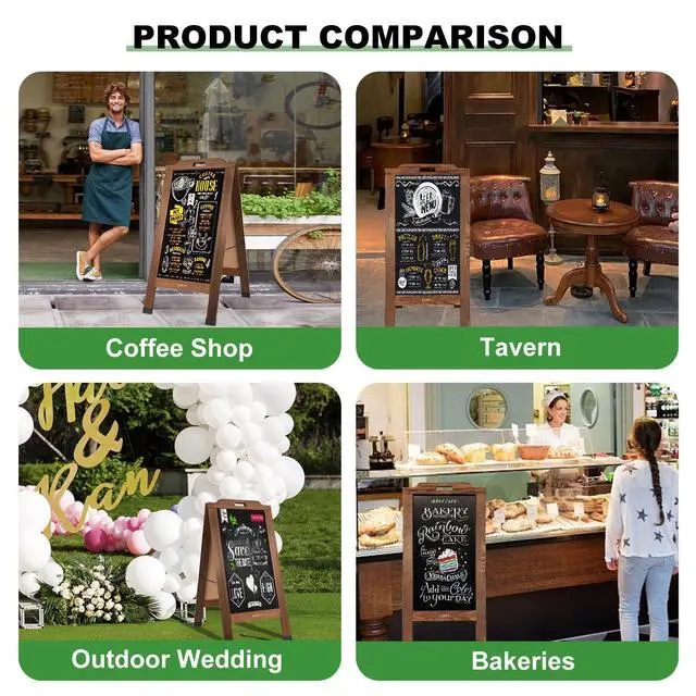 Alt view image 7 of 7 - Magnetic Sandwich A Frame Chalkboard Board Signs - 40 × 20 Inches | Portable, Browm Solid Pine Wood, Double-Sided outdoor Sidewalk ChalkBoards, Restaurant, Cafe, Shop, Wedding, Party