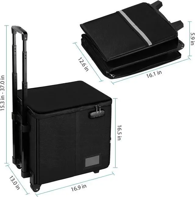Alt view image 7 of 7 - Fireproof Rolling File Box with Wheels for Letter & Legal Size Files | Fireproof File Box with Wheels, Collapsible Rolling Fireproof Document Bag with Lock for Legal/Letter Size Files