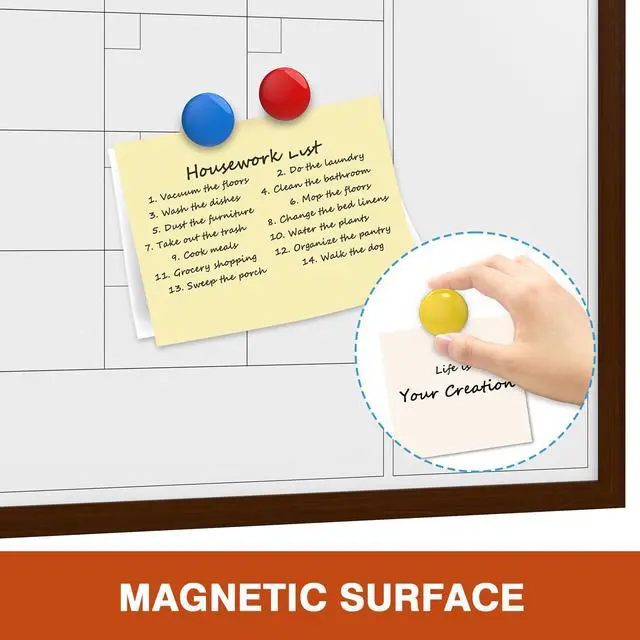 Alt view image 3 of 6 - Dry Erase Calendar Whiteboard for Wall, Magnetic Dry Erase White Calendar Board with Brown Wood Frame, 36 * 24 inches Decorative Planner Board for Office, Kitchen, School, Home