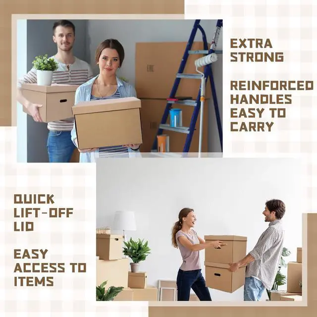 Alt view image 5 of 6 - 4 Pack Wine Glass Moving Boxes Kitchen Moving Boxes with Handle Kitchen Kit with Lid for Dish Glassware(Brown,15 x 12 x 10 Inches)