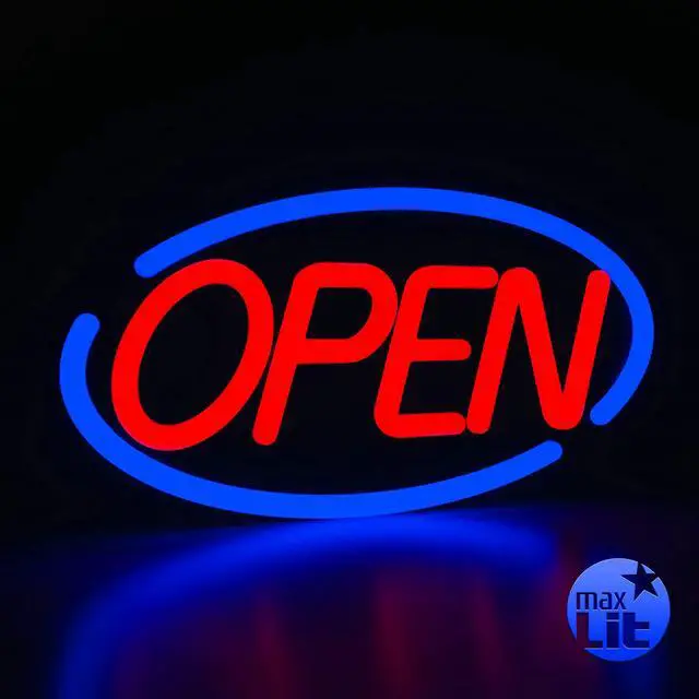 Main image of 23'' X 12'' New Ultra Bright Oval LED Neon Sign - OPEN - Remote Controlled (Blue/Red)