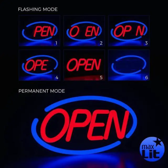 Alt view image 5 of 7 - 23'' X 12'' New Ultra Bright Oval LED Neon Sign - OPEN - Remote Controlled (Blue/Red)