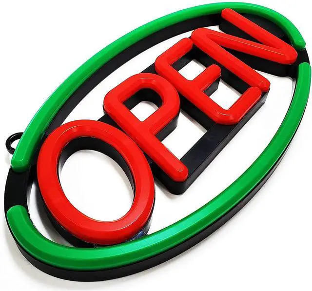 Alt view image 3 of 6 - 23'' X 12'' New Ultra Bright Oval LED Neon Sign - Open - Remote Controlled (Green/Red)