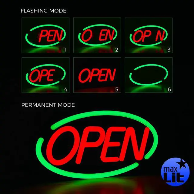 Alt view image 4 of 6 - 23'' X 12'' New Ultra Bright Oval LED Neon Sign - Open - Remote Controlled (Green/Red)