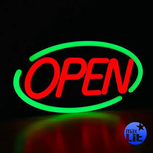 Main image of 23'' X 12'' New Ultra Bright Oval LED Neon Sign - Open - Remote Controlled (Green/Red)