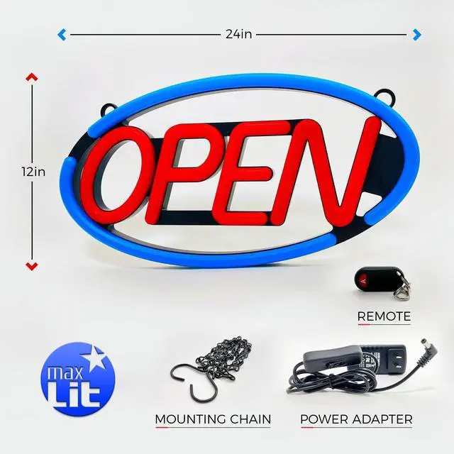 Alt view image 6 of 7 - 23'' X 12'' New Ultra Bright Oval LED Neon Sign - OPEN - Remote Controlled (Blue/Red)