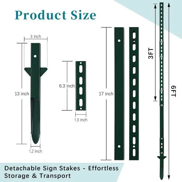 Alt view image 3 of 6 - 2 Pack 6 Ft Metal Yard Sign Stake, Adjustable Aluminum Sign Post with Holes, Durable Yard Stake for Signs, Sleek Modern Design Sign Holder for Outside Fence Road Parking Street Stop (Greenx2)