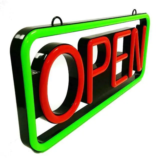 Alt view image 3 of 7 - 21'' X 10'' New Ultra Bright LED Neon Sign - OPEN - Remote Controlled (Green/Red)