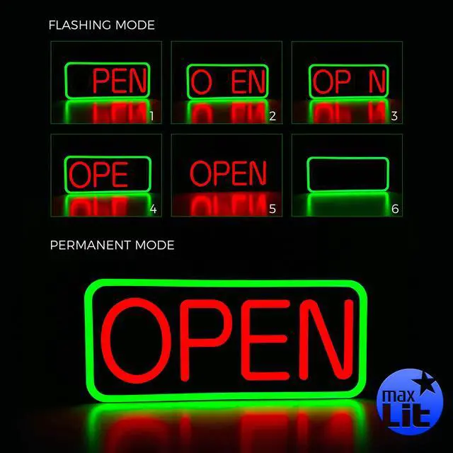 Alt view image 7 of 7 - 21'' X 10'' New Ultra Bright LED Neon Sign - OPEN - Remote Controlled (Green/Red)