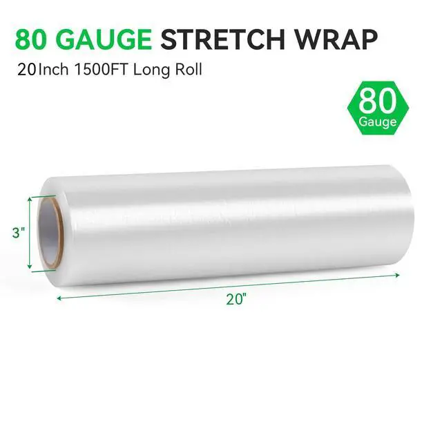 Alt view image 7 of 7 - 20in Stretch Wrap Roll, Heavy Duty 1500ft Shrink Wrap, Pallet Wrap 4 Pack | Industrial Strength, 80 Gauge, Clear Stretch Film, Self-Adhesive Cling, Plastic Wrap for Furniture Wrapping Shipping Moving
