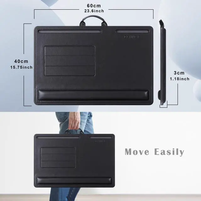Alt view image 2 of 7 - Leather Lap Desk with Memory Foam Cushion 24x16 Inches (Black) | Adjustable Portable Laptop Tray Fits 17 19 Inch Notebook - Built-in Wrist Rest Lightweight Computer Desk