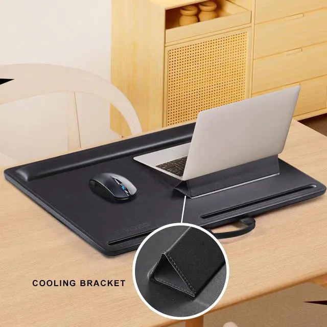 Alt view image 4 of 7 - Leather Lap Desk with Memory Foam Cushion 24x16 Inches (Black) | Adjustable Portable Laptop Tray Fits 17 19 Inch Notebook - Built-in Wrist Rest Lightweight Computer Desk
