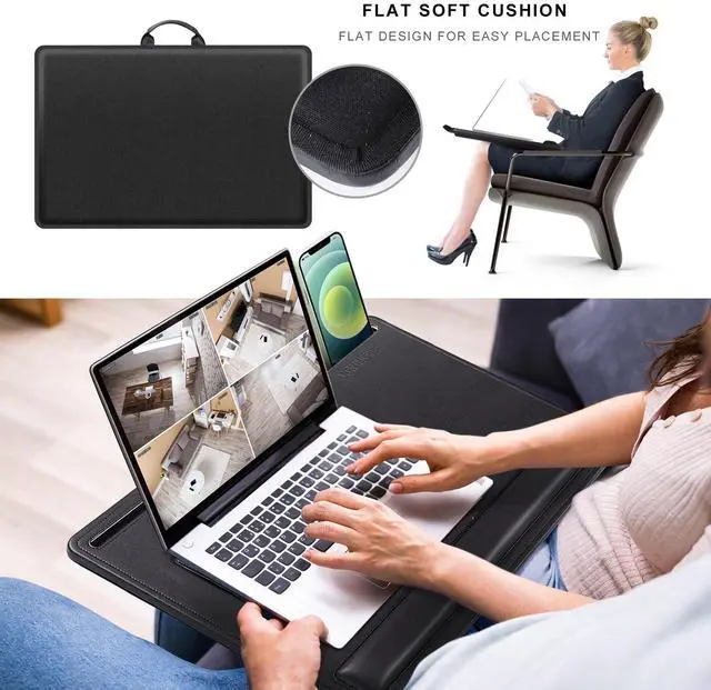 Alt view image 5 of 7 - Leather Lap Desk with Memory Foam Cushion 24x16 Inches (Black) | Adjustable Portable Laptop Tray Fits 17 19 Inch Notebook - Built-in Wrist Rest Lightweight Computer Desk