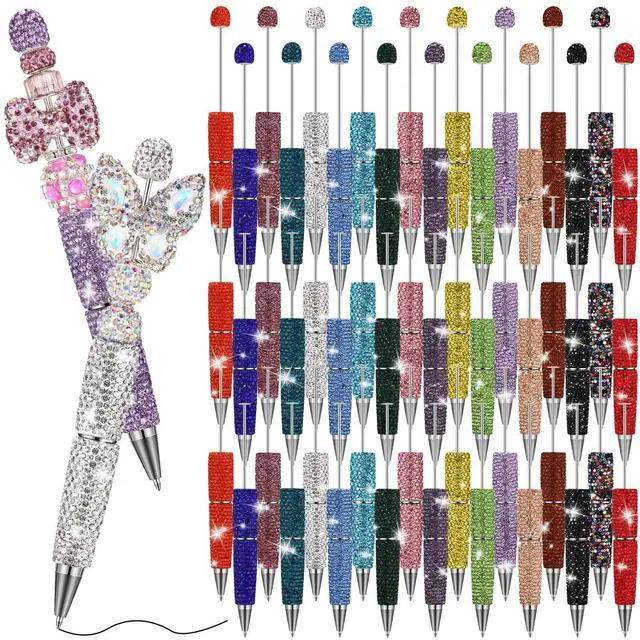 Main image of 54 Pcs Rhinestone Beadable Pens Bulk Glitter Diamond Bling Beaded Ballpoint Pens DIY Craft Making Kit for Office Teacher Appreciation Thank You Birthday Party Favors (Rich Color)